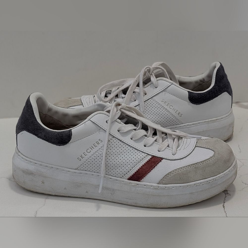 Skechers Zinger Rosie Rocket Leather Platform Sneakers White Navy Size 11 Retro